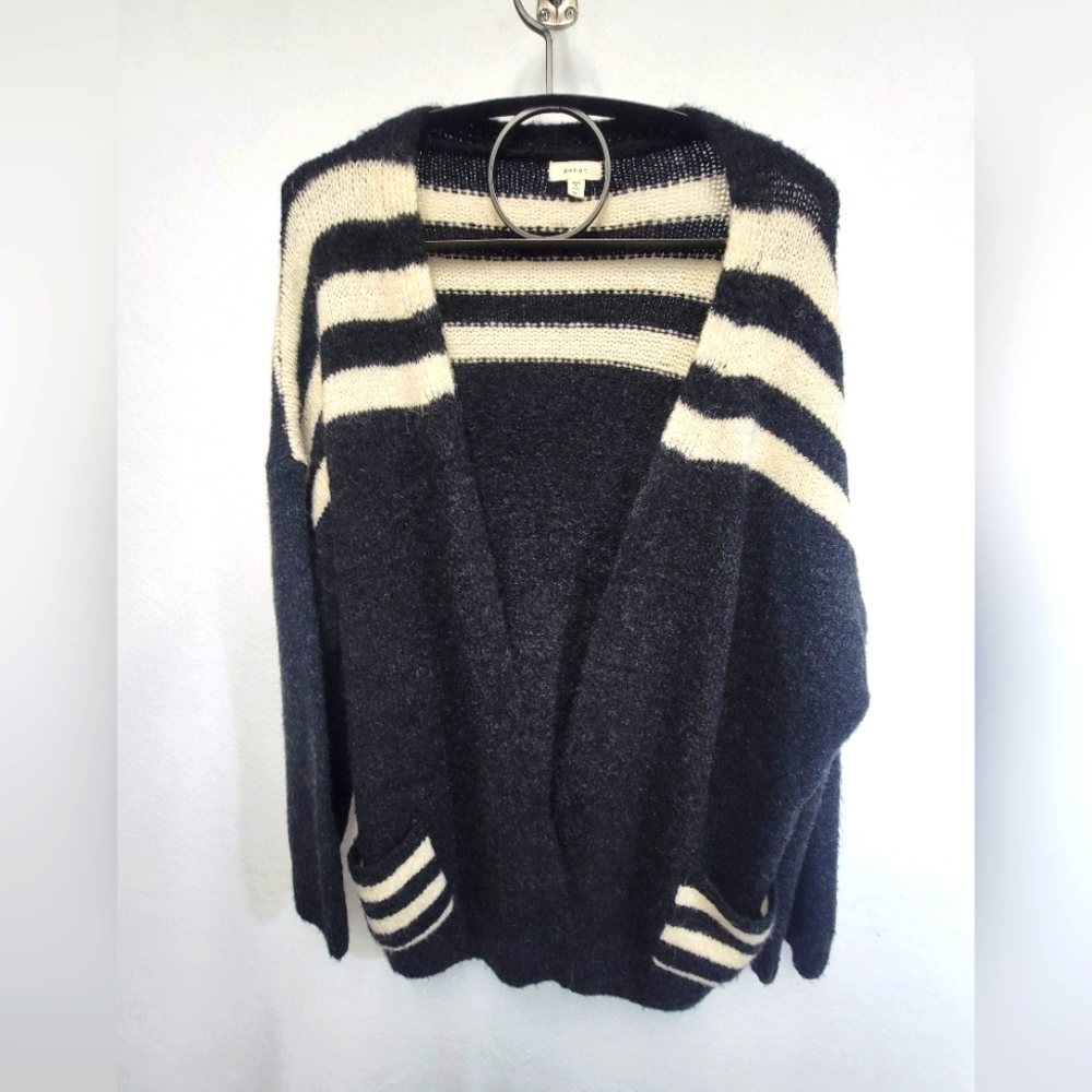 Dreamers by Debut Striped Open Front Cardigan With Pockets Size M/L